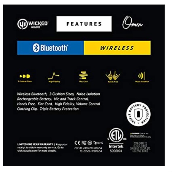 Wicked Audio Bluetooth Earbuds Omen, Black - Picture 6 of 6